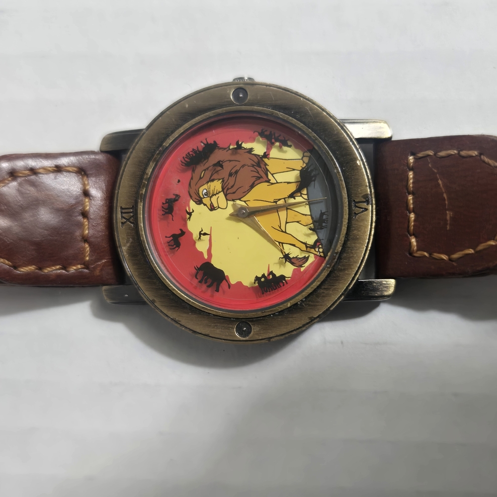 Lion Design Watch with Brown Leather Strap
